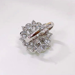 フラワー ライトピンク 高炭素ダイヤモンド キラキラ ゴージャス ヘイローリング 花 ドロップ ビッグ オーバル 10枚目の画像