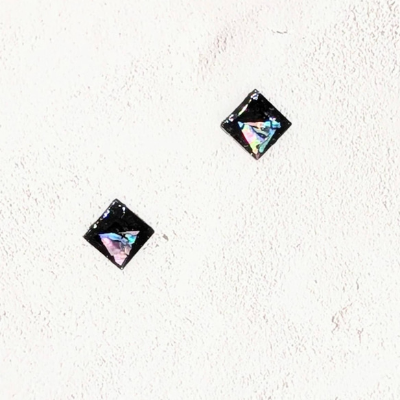 マーブル螺鈿ブラックスクエアピアスイヤリング【1809