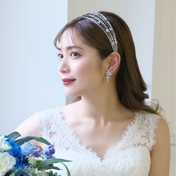 7連ステーションジルコニアカチューシャ (KA-36)|ウエディング 結婚式 花嫁 星 フラワー 髪飾 ヘッドドレス 3枚目の画像