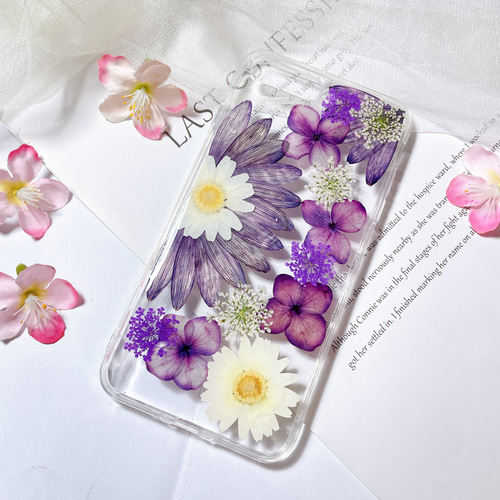 全機種対応・.｡*・:iPhone15Pro 手帳型押し花ケース☆花柄