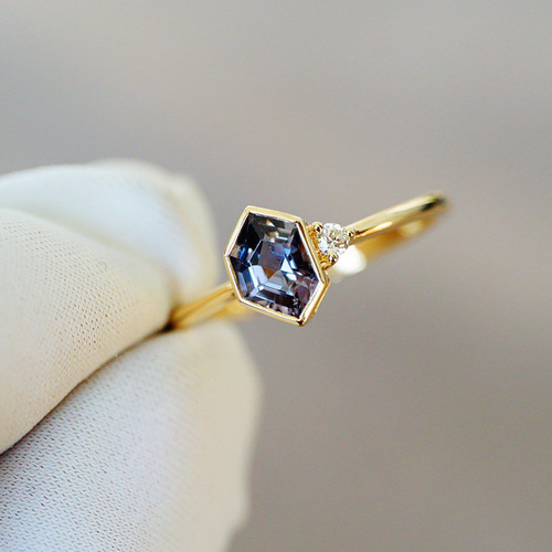 K18YG 天然イエローサファイアスピネルリング指輪18金