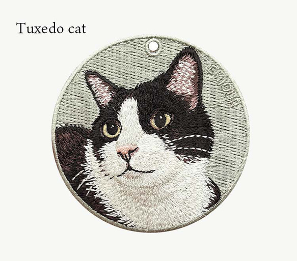 キーホルダー 猫 刺繍 ネコ チャーム ペット ハチワレ タキシードキャット 黒猫 or-026 6枚目の画像