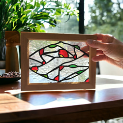 ステンドグラス 2色のイルカのサンキャッチャーパネル サン