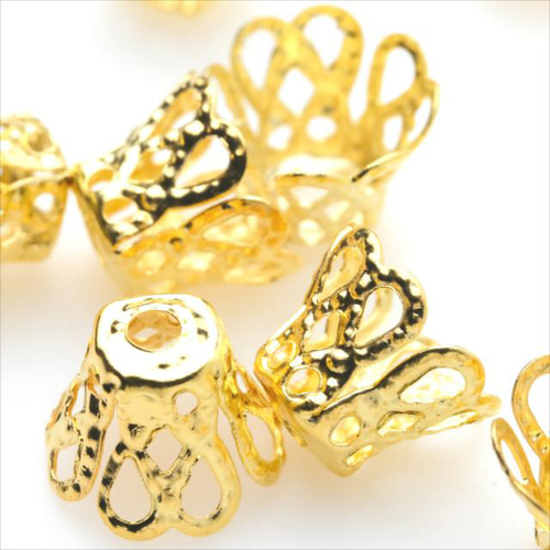 10個】座金☆8.5mm/ゴールド☆花座 ビーズキャップ 金古美 アクセサリ 
