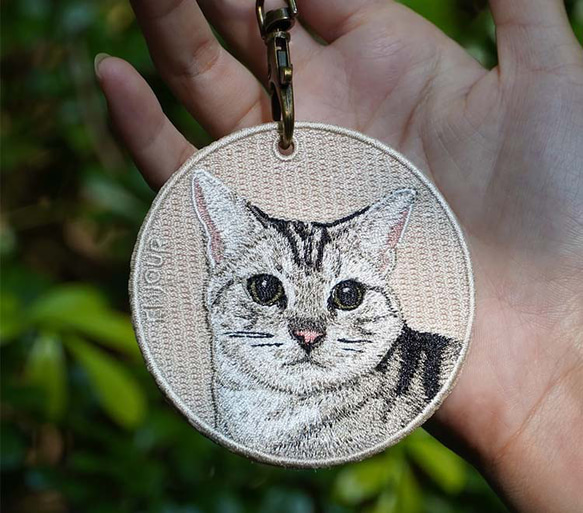 キーホルダー 猫 刺繍 チャーム ペット アメショ プレゼント アメリカンショートヘア or-020 5枚目の画像