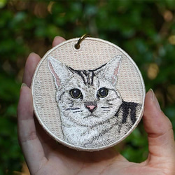 キーホルダー 猫 刺繍 チャーム ペット アメショ プレゼント アメリカンショートヘア or-020 1枚目の画像