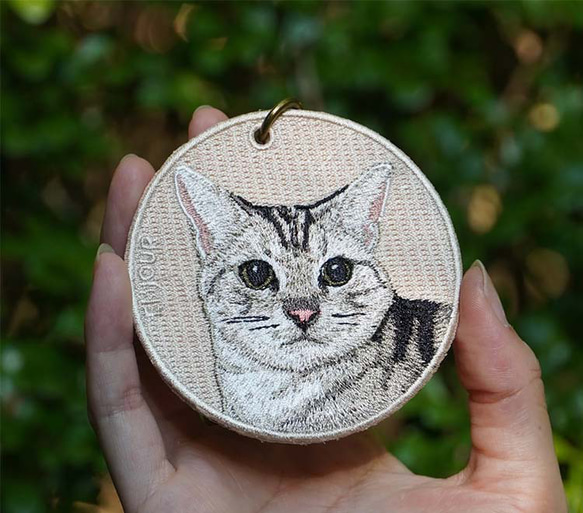 キーホルダー 猫 刺繍 チャーム ペット アメショ プレゼント アメリカンショートヘア or-020 1枚目の画像