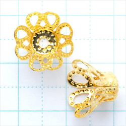 【10個】座金★12mm/ゴールド★花座 ビーズキャップ 金古美 アクセサリパーツ 2枚目の画像