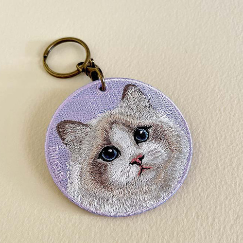 キーホルダー 猫 刺繍 ネコ チャーム ペット ラグドール