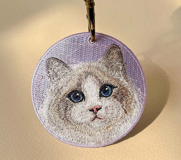 キーホルダー 猫 刺繍 ネコ チャーム ペット ラグドール プレゼント ギフト ストラップ or-021 1枚目の画像