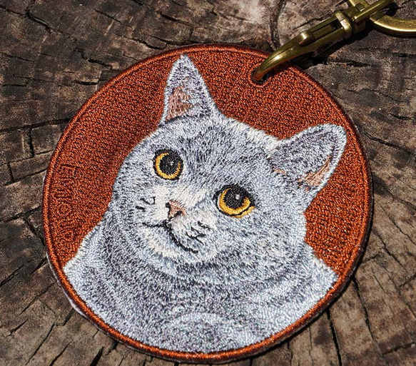 キーホルダー 猫 刺繍 ブリティッシュショートヘア チャーム ペット プレゼント ギフト or-022 1枚目の画像