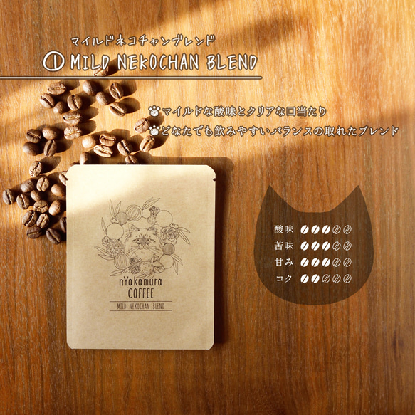 クリスマス限定★猫のドリップコーヒーギフトBOX(ドリップバッグ18袋入り(3種類×各6袋))自家焙煎珈琲 3枚目の画像