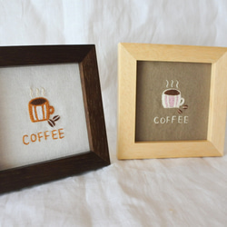 コーヒーと豆。　ミニ刺繍フレーム　壁掛け　ももいろ✕しろ 7枚目の画像