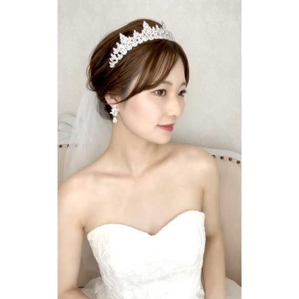 TR12 [幅広 ティアラ ] キュービックジルコニア 結婚式   前撮り 花嫁アクセサリー 挙式 6枚目の画像