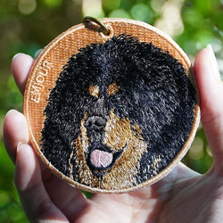 キーホルダー 犬 刺繍 大型犬 チャーム ペット 動物 愛犬 チベタンマスティフ プレゼント ギフト 両面 or-039 1枚目の画像