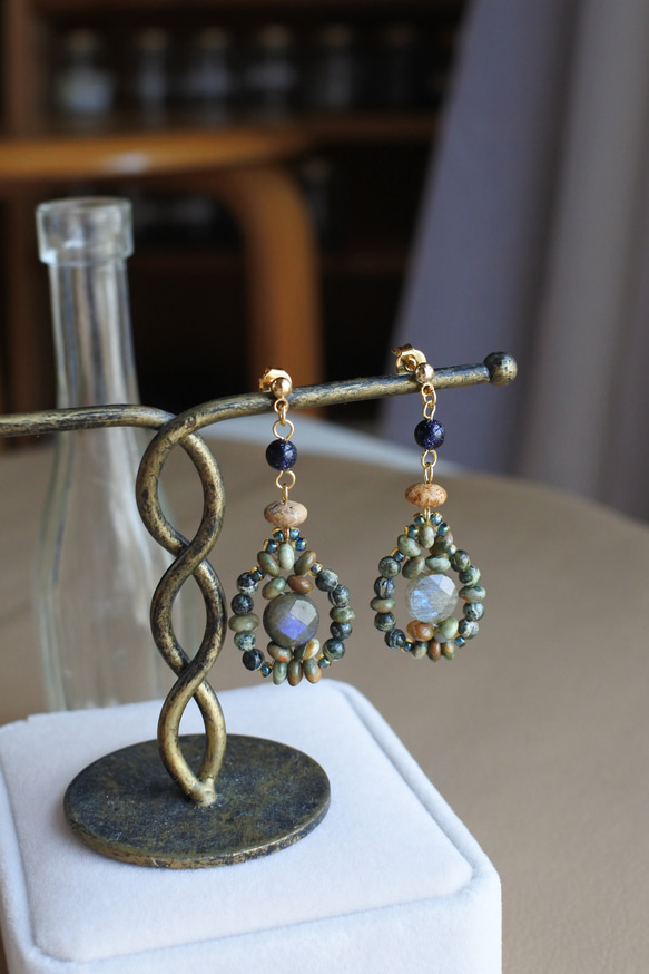 ご確認用　大粒ラブラドライト＆カーネリアンのイヤリング　現品のみ ご確認用 大粒ラブラドライト＆カーネリアンのイヤリング 現品のみ