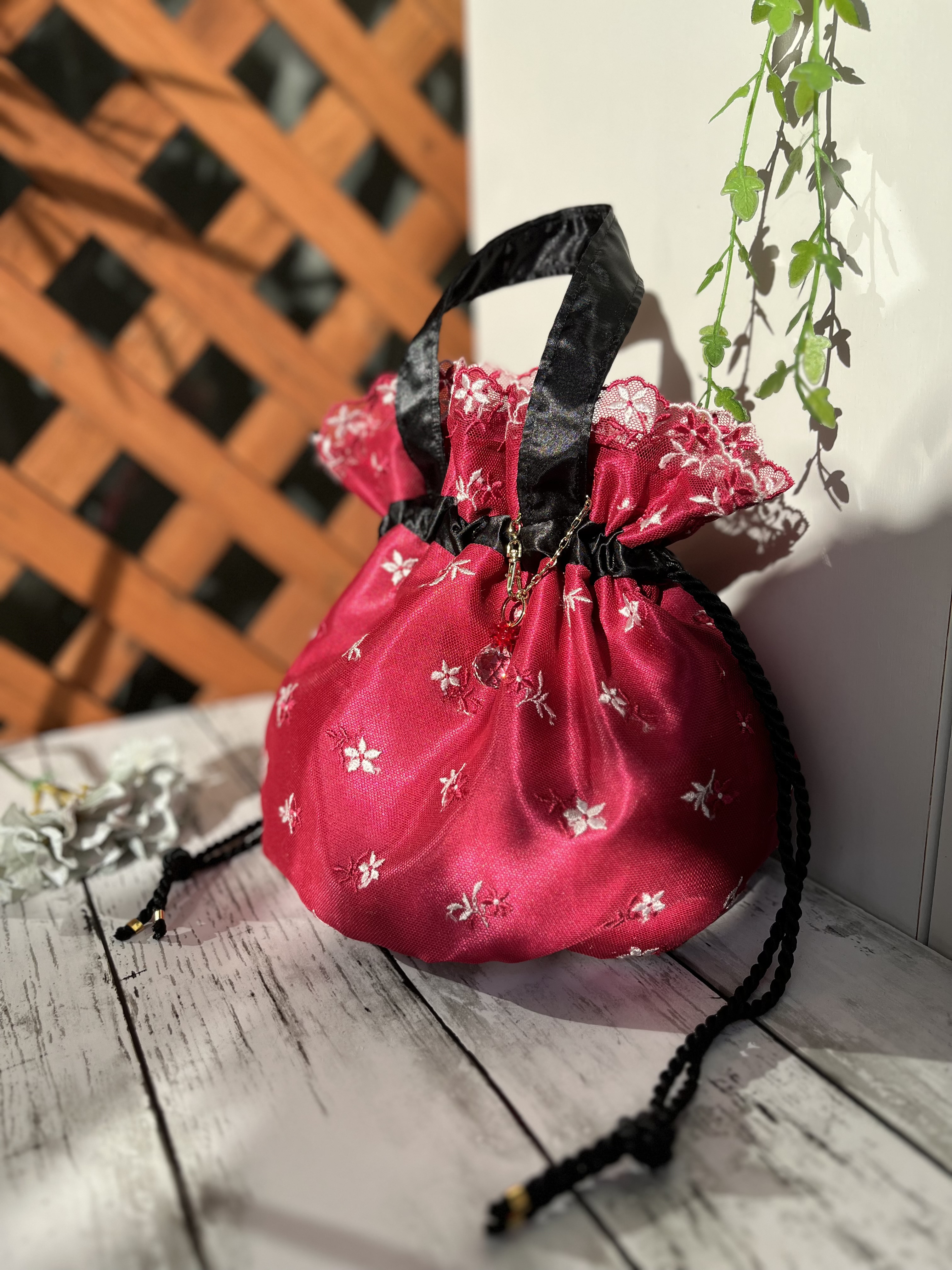 高品質 バッグ 美品 エムズグレイシー リボン 巾着 サテン バッグ