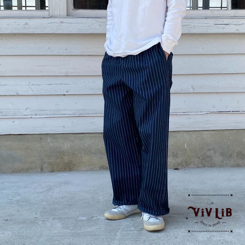 岡山産ウォバッシュストライプデニム イージーパンツ パンツ（メンズ