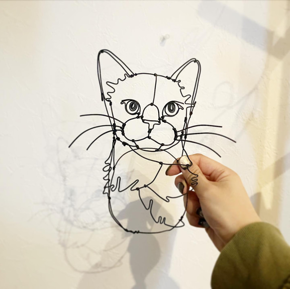 ワイヤークラフト＊半立体＊ねこ 猫 インテリア オブジェ #c ワイヤーアートもふもふねこ 立体・オブジェ f.k 通販 16808995