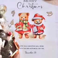 《 予約 》11月中旬発送 Xmas サンタ テディベア クリスマス  タペストリー　2023 新作 45 × 90cm 1枚目の画像