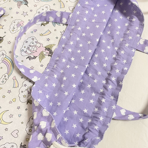 オーダー品】体操服袋お着替え袋パープルユニコーン柄ナップサック型