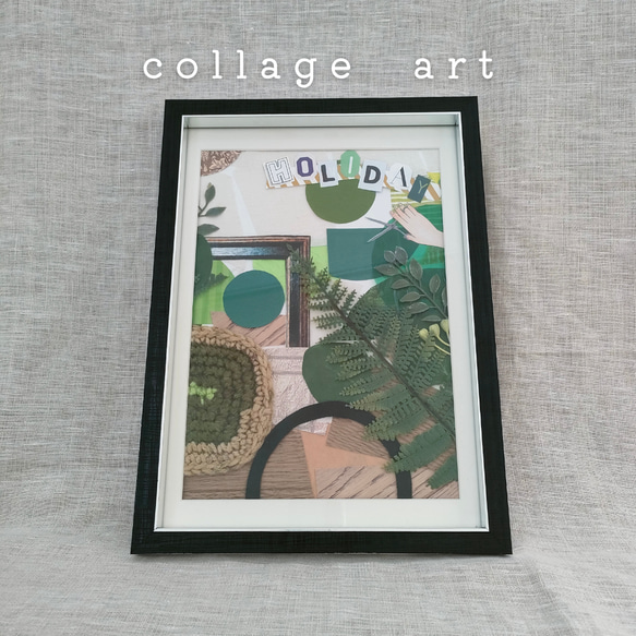 A4フレーム】額縁 コラージュアート『ホリデー』 額 木製 1点物