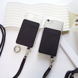 『訳ありな逸品』カードポケット&ショルダーストラップ付き ブラック iphoneクリアケース 5枚目の画像