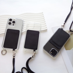 『訳ありな逸品』カードポケット&ショルダーストラップ付き ブラック iphoneクリアケース 2枚目の画像
