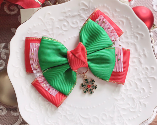 クリスマス赤リボン5センチヘアピン f55bb41ed947d987fb6ebdac615ecc