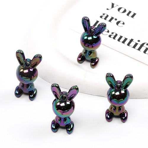 【保障できる】 A4714-2 6個 うさぎチャーム アクリルチャーム オーロラカラー ミュージシャン