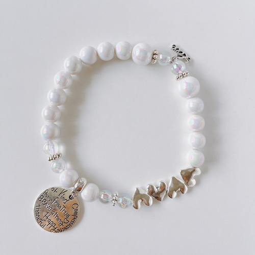 ペット用ネックレス シルバーハート×うる艶ビーズ ホワイト ペット服