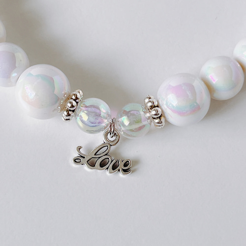 ペット用ネックレス シルバーハート×うる艶ビーズ ホワイト ペット服