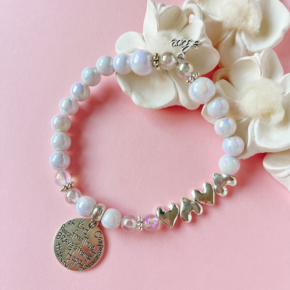 ペット用ネックレス シルバーハート×うる艶ビーズ ホワイト ペット服