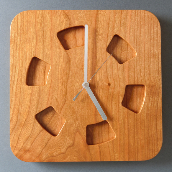 掛け時計（木製・無垢）Wood Wall Clock WS-S1　ブラックチェリー 2枚目の画像