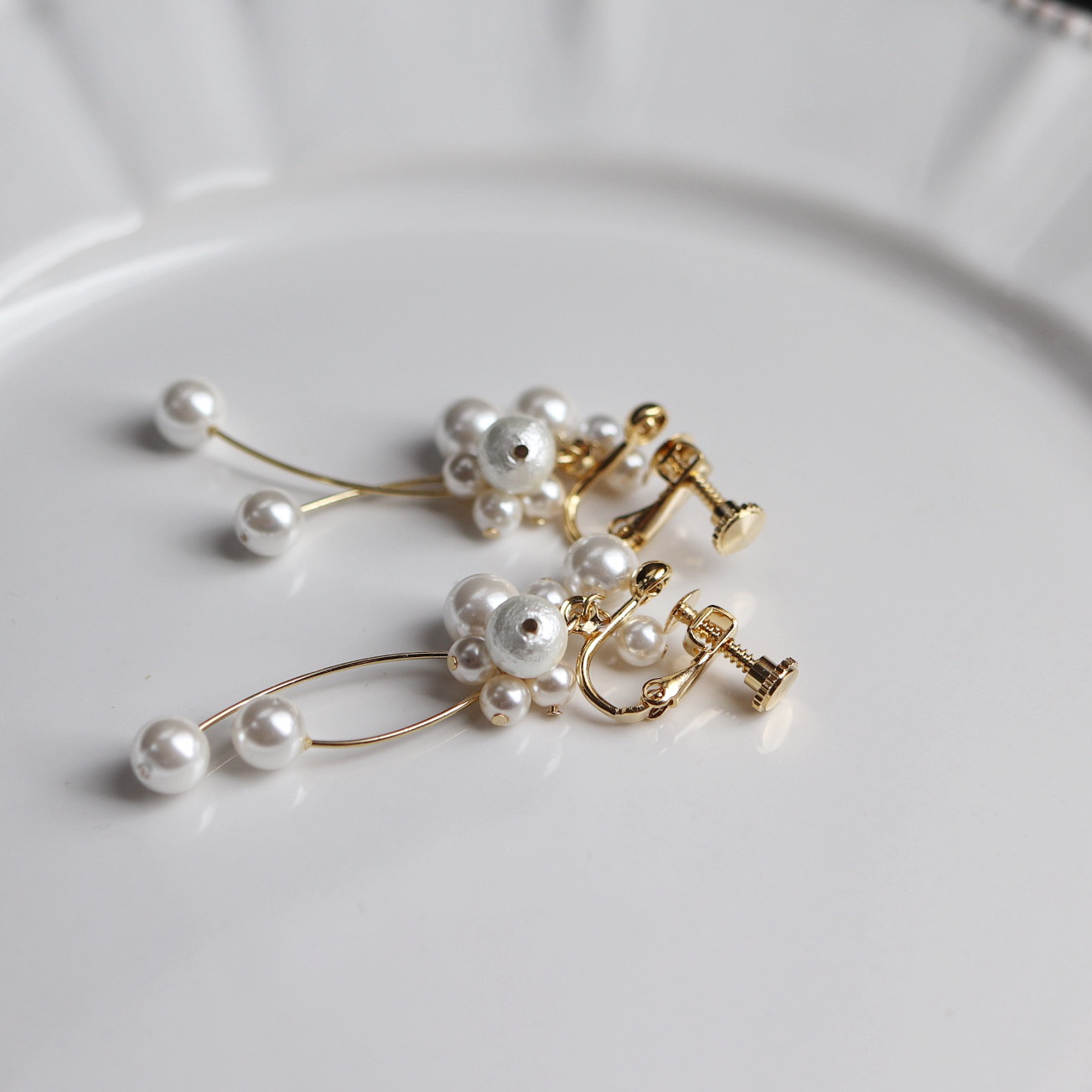 2点セット＊白銀フラワー＋ダブルカールピアス(イヤリング)