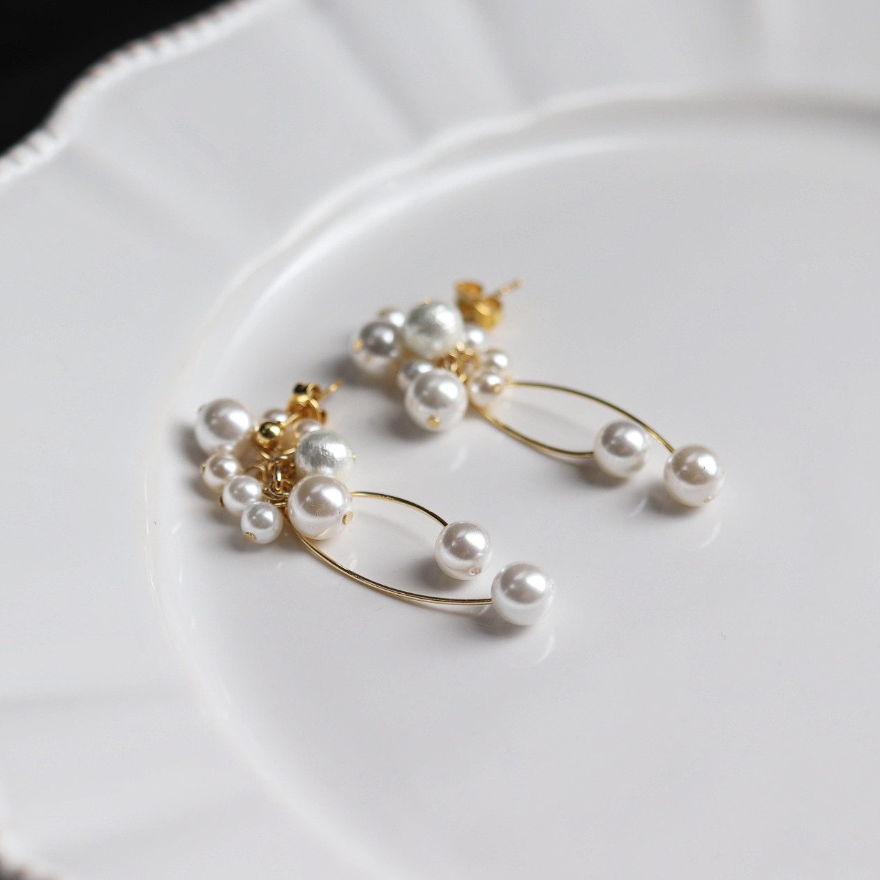 2点セット＊白銀フラワー＋ダブルカールピアス(イヤリング)