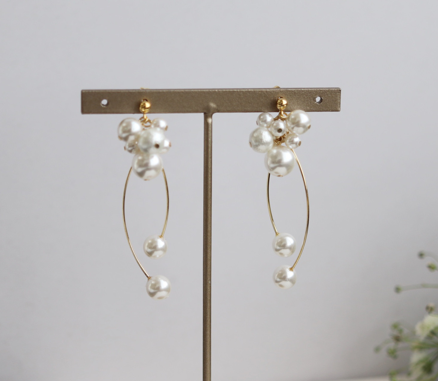 2点セット＊白銀フラワー＋ダブルカールピアス(イヤリング)