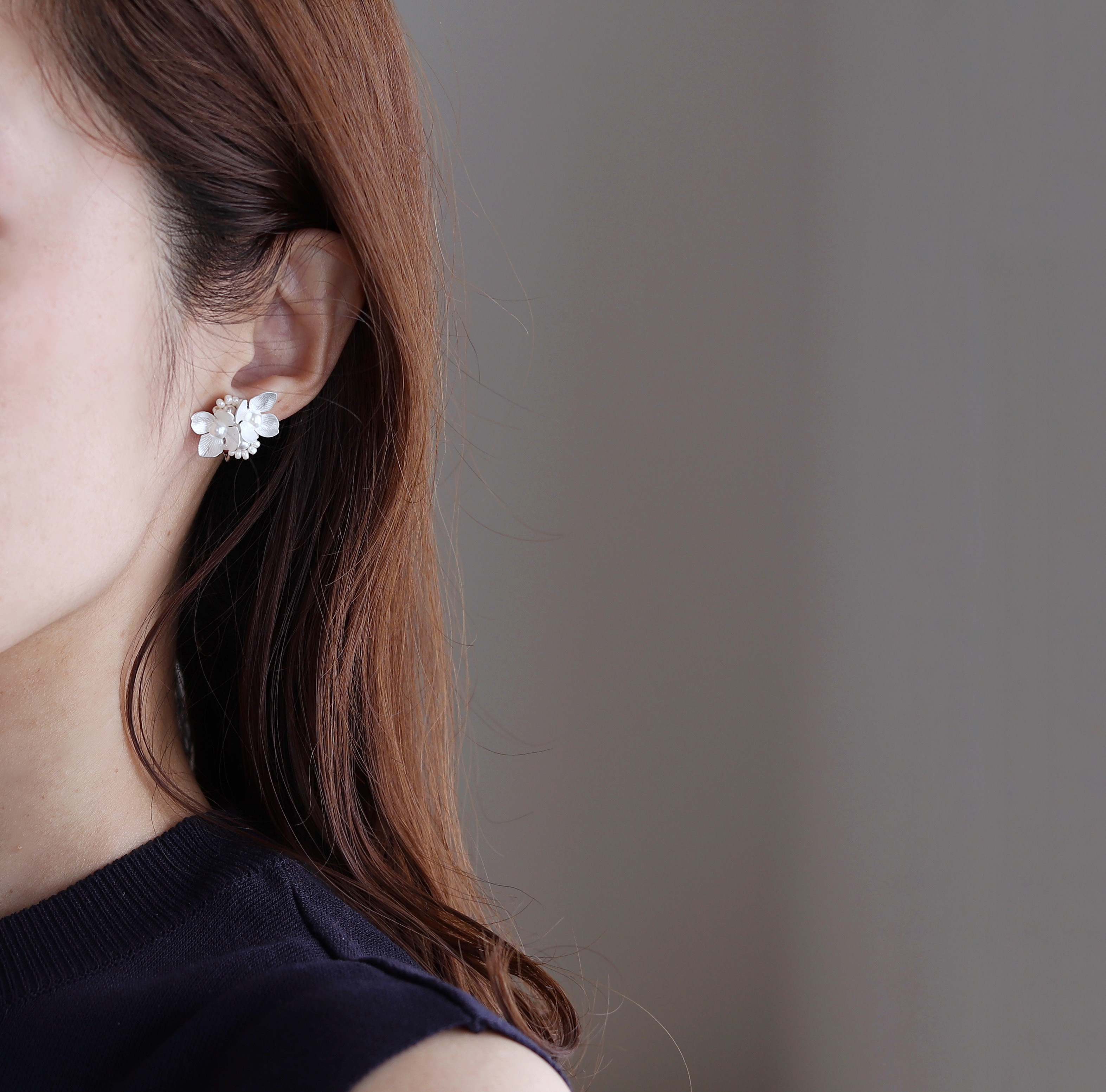2点セット＊白銀フラワー＋ダブルカールピアス(イヤリング)