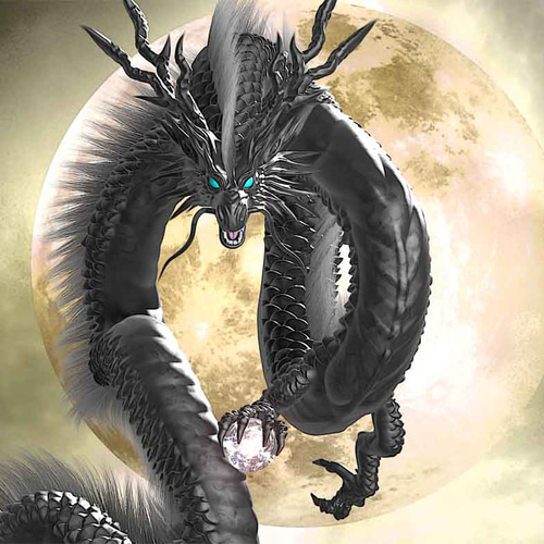 龍の絵「月光3・黒龍」自作A4 竜の絵 イラスト breeze 通販 16809688