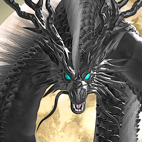 龍の絵「月光3・黒龍」自作A4 竜の絵 イラスト breeze 通販 16809688