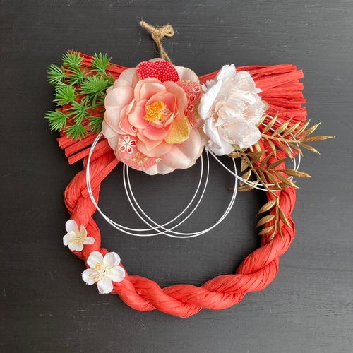 2022 お正月 しめ縄飾り 和モダン 2way 茜椿×カラー ＊187 【公式通販】