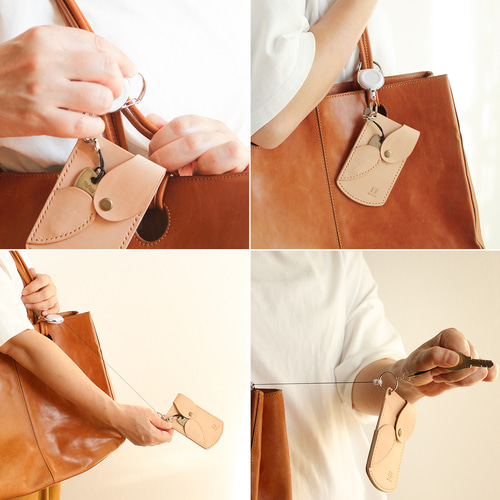 ICパスケース LF-002 ヌメ革 牛革 生成り レザー リール付き