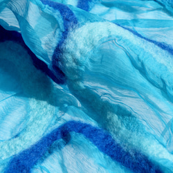 手作りウールフェルトスカーフ/ウェットフェルトシルクスカーフ/水彩芸術スカーフ/ウールスカーフ - 半透明のオーシャンスタイルバ 12枚目の画像