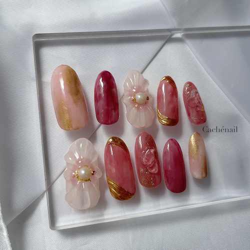 ネイルチップ ニュアンスネイル ミラーネイル お花ネイル ぷくぷく 