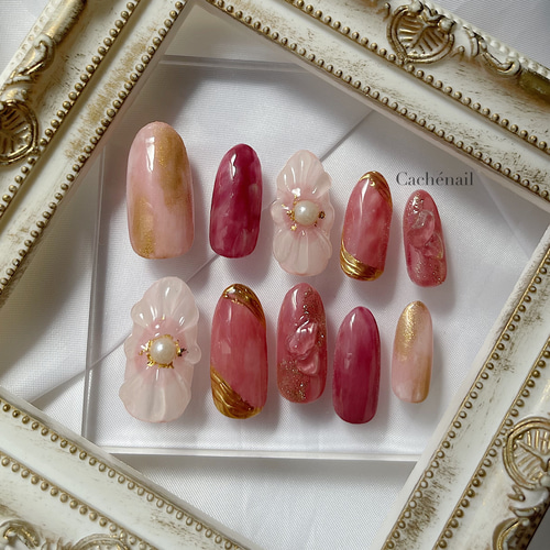 ネイルチップ ニュアンスネイル ミラーネイル お花ネイル ぷくぷく 