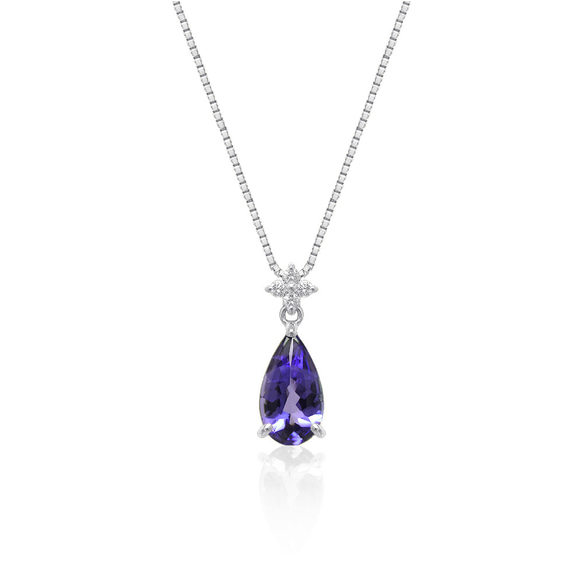 [1 件] 美麗的藍紫色天然石坦桑石和鑽石鉑金威尼斯鏈項鍊 Miwa 珠寶 第2張的照片
