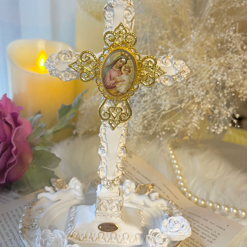 受注販売］十字架飾り アロマストーン 御守りオブジェ マリア様像