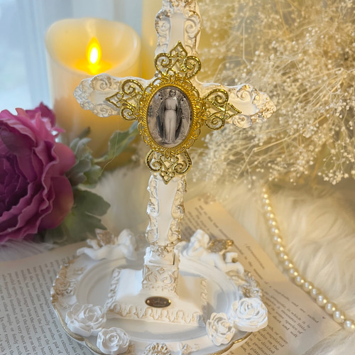 受注販売］十字架飾り アロマストーン 御守りオブジェ マリア様像
