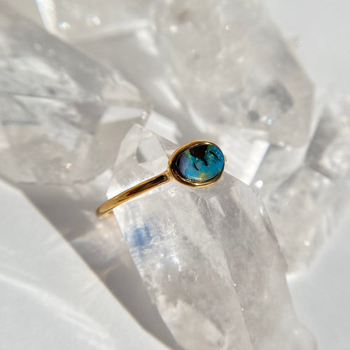 天然ボルダーオパールリング 15号 原石から磨いた1点ものジュエリー