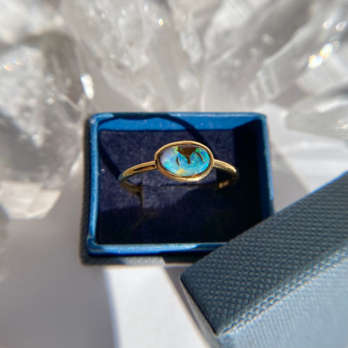 ゆめゆんさん　手作り　二石のボルダーオパール　シルバーリング ボルダーオパール リング/指輪 8.070カラット プラチナ900 PT900